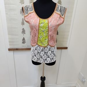 Champagne and Strawberry Lace Top - Small